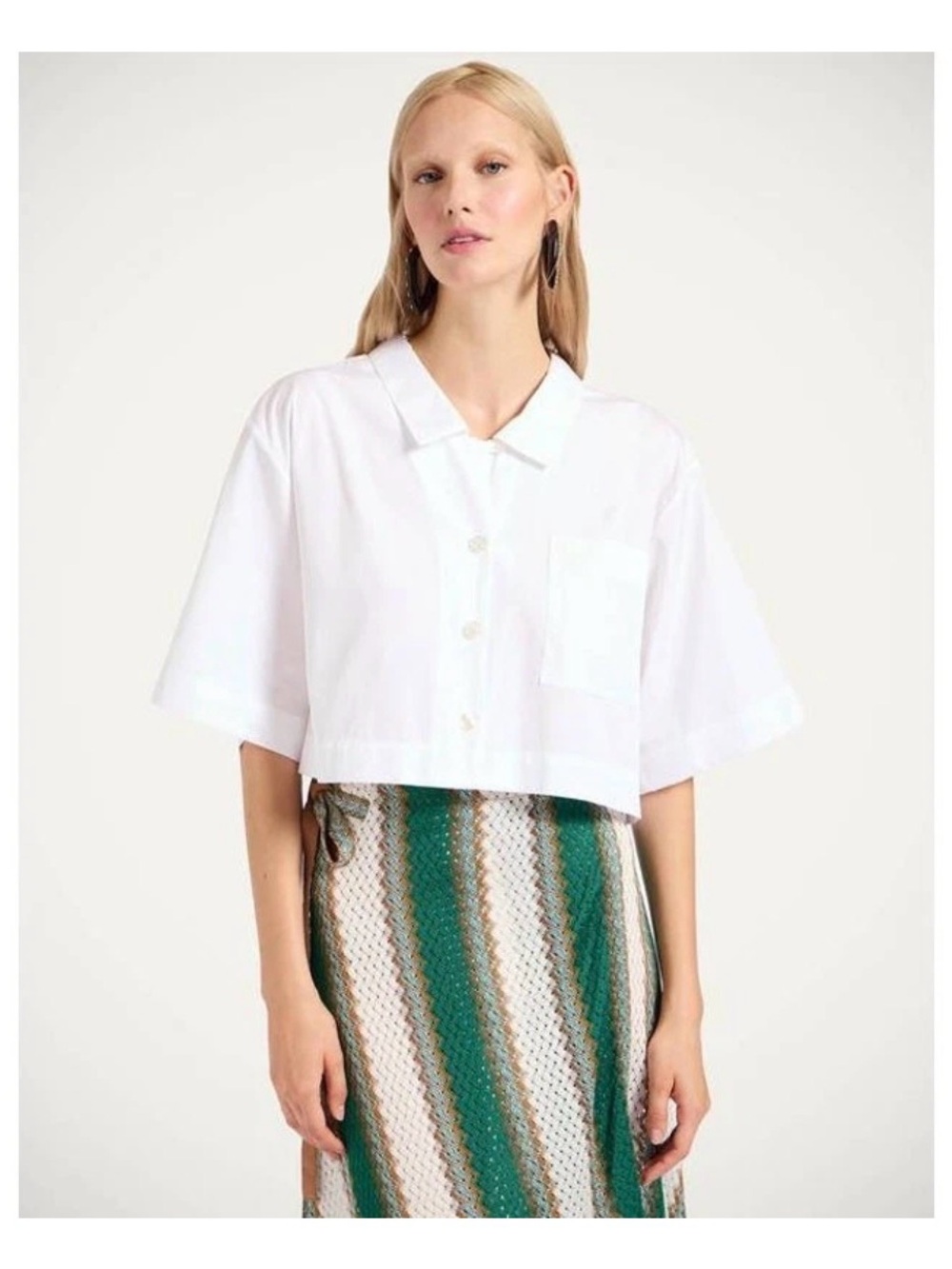 LA DoubleJ White Cropped Boxy Button-Down Shirt